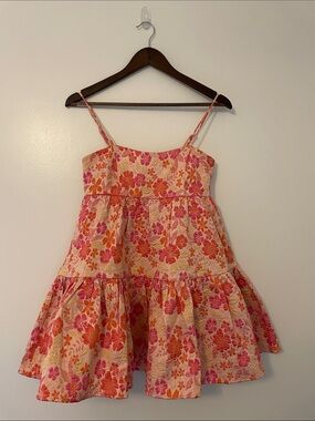 Klesis Floral Pink and Orange Sleeveless Tiered Babydoll Dress